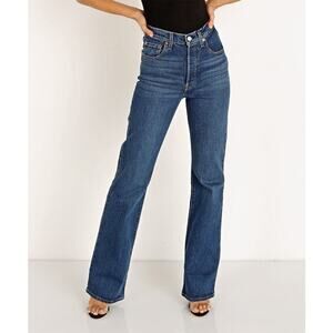 Levi's High-Rise Button Fly Ribcage Boot Denim Jeans Turn Up Blue Medium Wash 27